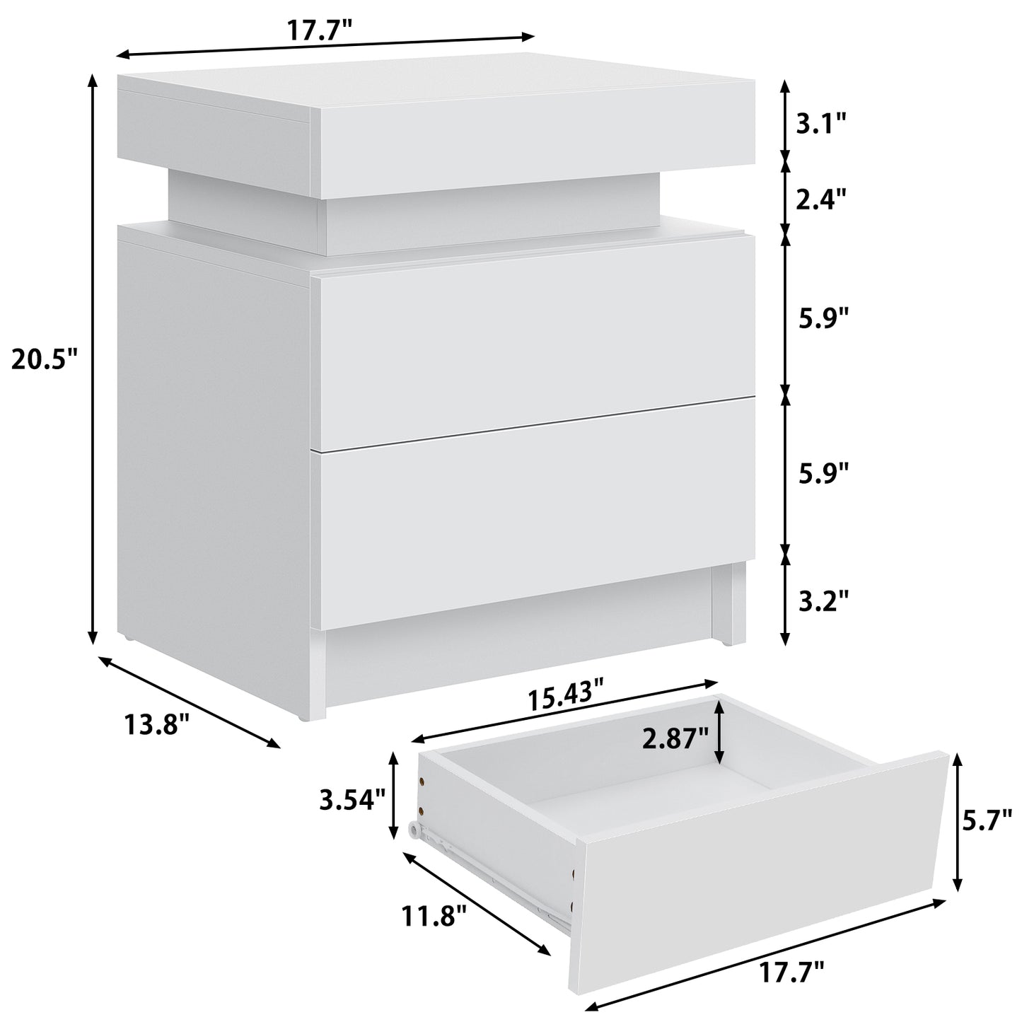 Nightstand RGB LED Light, Bedside Table Cabinet