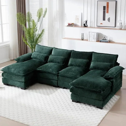 Modern Chenille U-Shaped Couch, Comfy