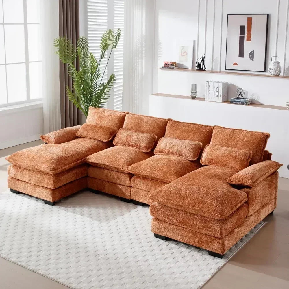 Modern Chenille U-Shaped Couch, Comfy