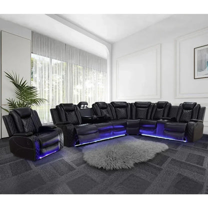 Power Recliner Sofa Sectional, LED Light, Leather