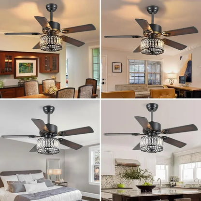 Crystal ceiling fan, lights, remote control, 48 inch