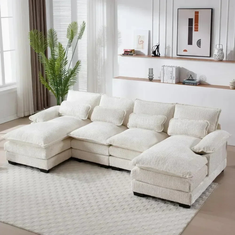 Modern Chenille U-Shaped Couch, Comfy