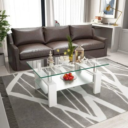 Rectangle Glass Coffee Table 2-Tier Modern