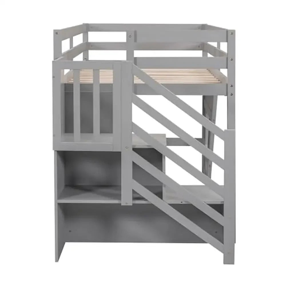 Twin Low Loft Bed with Stairs, Storage