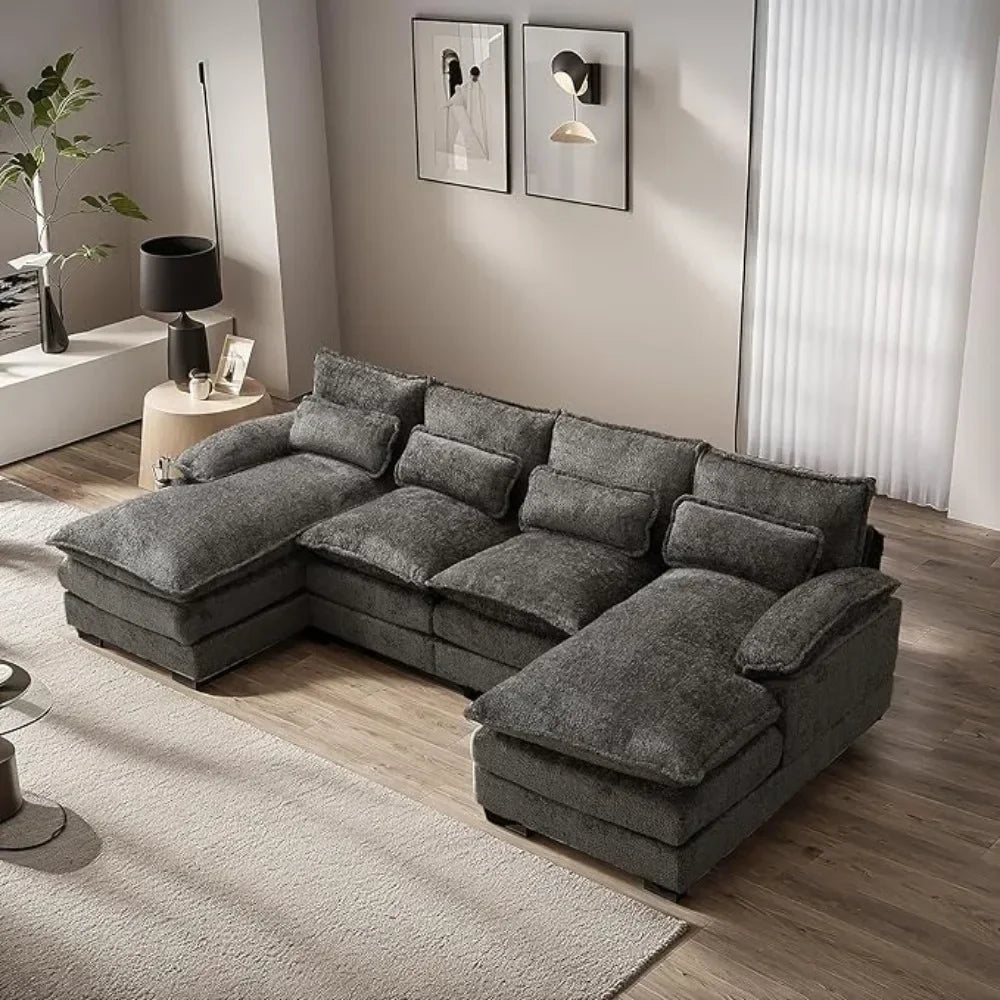 Modern Chenille U-Shaped Couch, Comfy