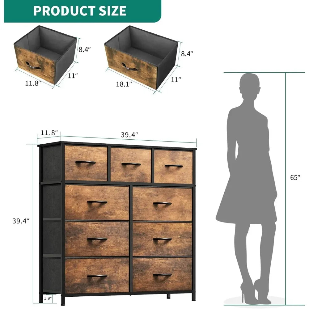 9 Drawer Bedroom Dresser, fabric storage tower