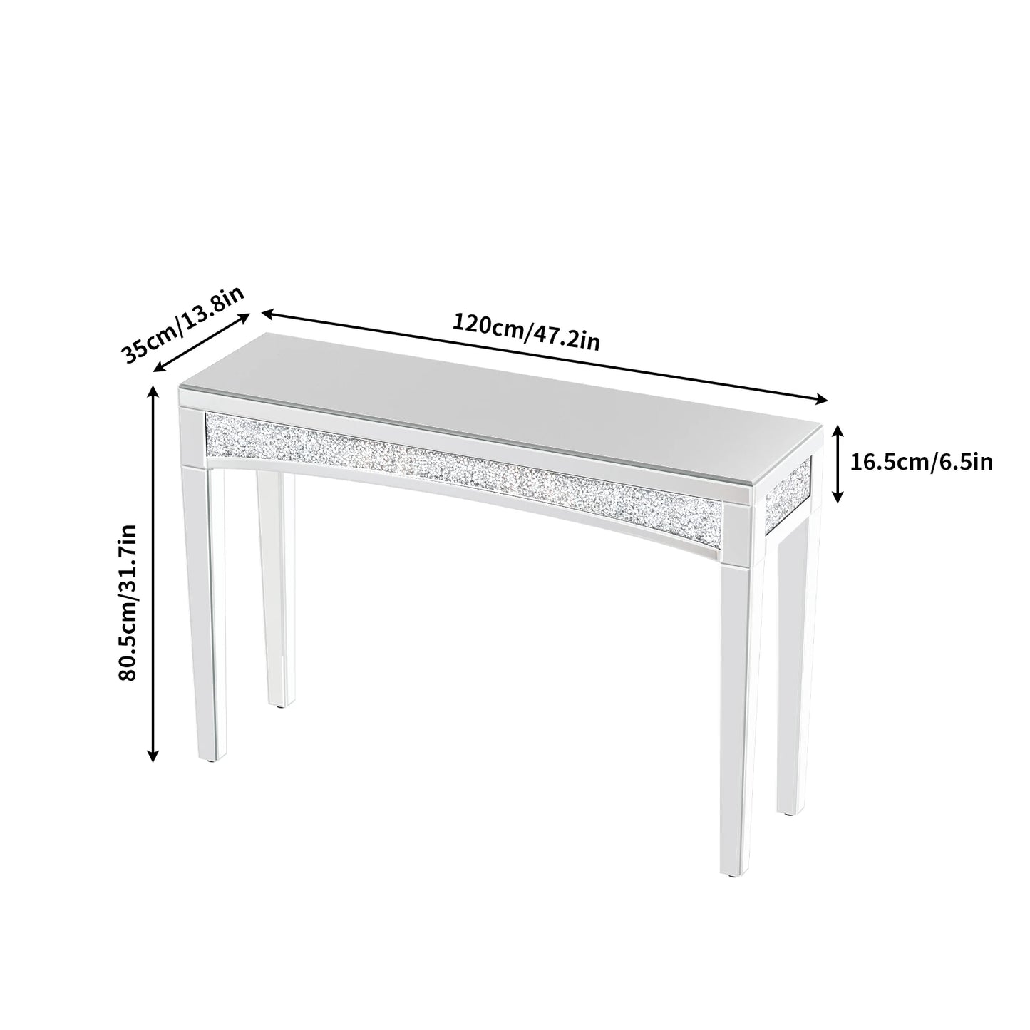 47.2" Mirrored Crystal Inlay Table, Entryway