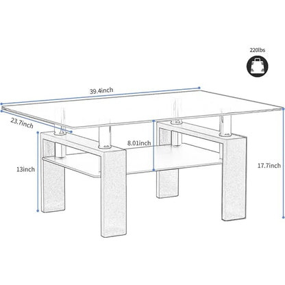 Rectangle Glass Coffee Table 2-Tier Modern