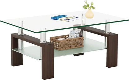 Rectangle Glass Coffee Table 2-Tier Modern