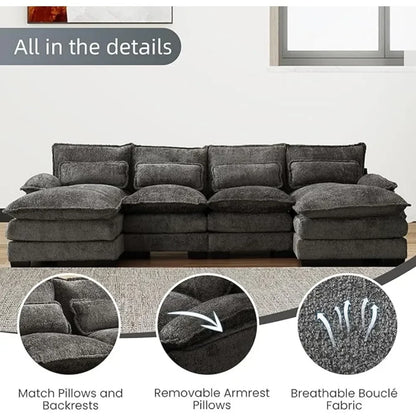 Modern Chenille U-Shaped Couch, Comfy