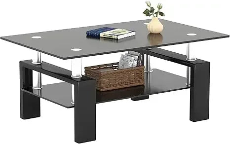 Rectangle Glass Coffee Table 2-Tier Modern