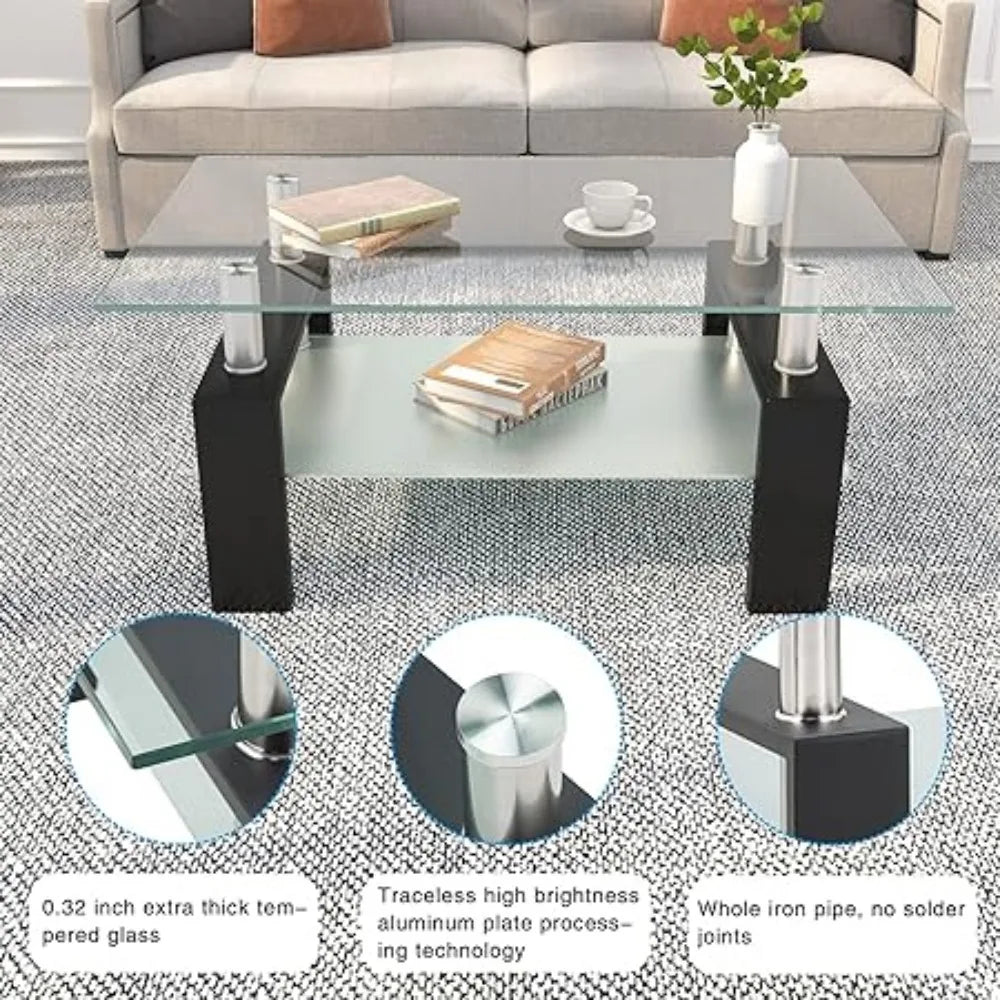 Rectangle Glass Coffee Table 2-Tier Modern