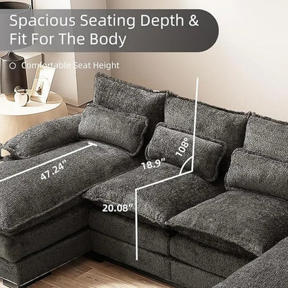 Modern Chenille U-Shaped Couch, Comfy