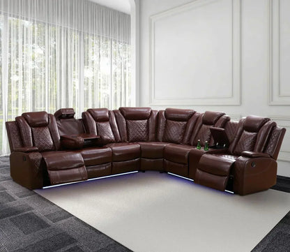 Power Recliner Sofa Sectional, LED Light, Leather