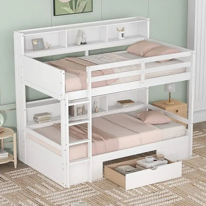 Twin Over Twin Bunk Bed, Built-in Shelves