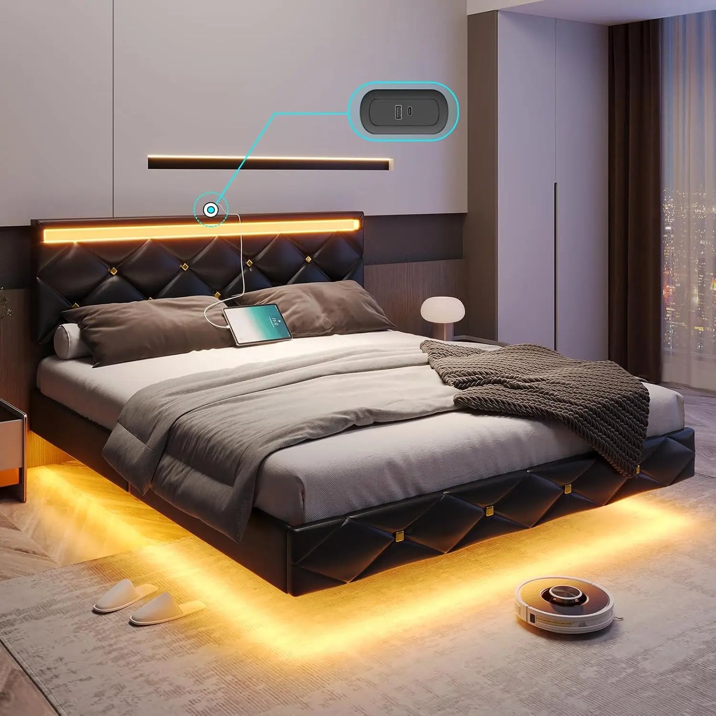 Water Bed Frame King, Led Lights