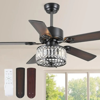 Crystal ceiling fan, lights, remote control, 48 inch