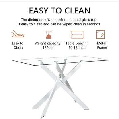 Glass Dining Table for 4 with