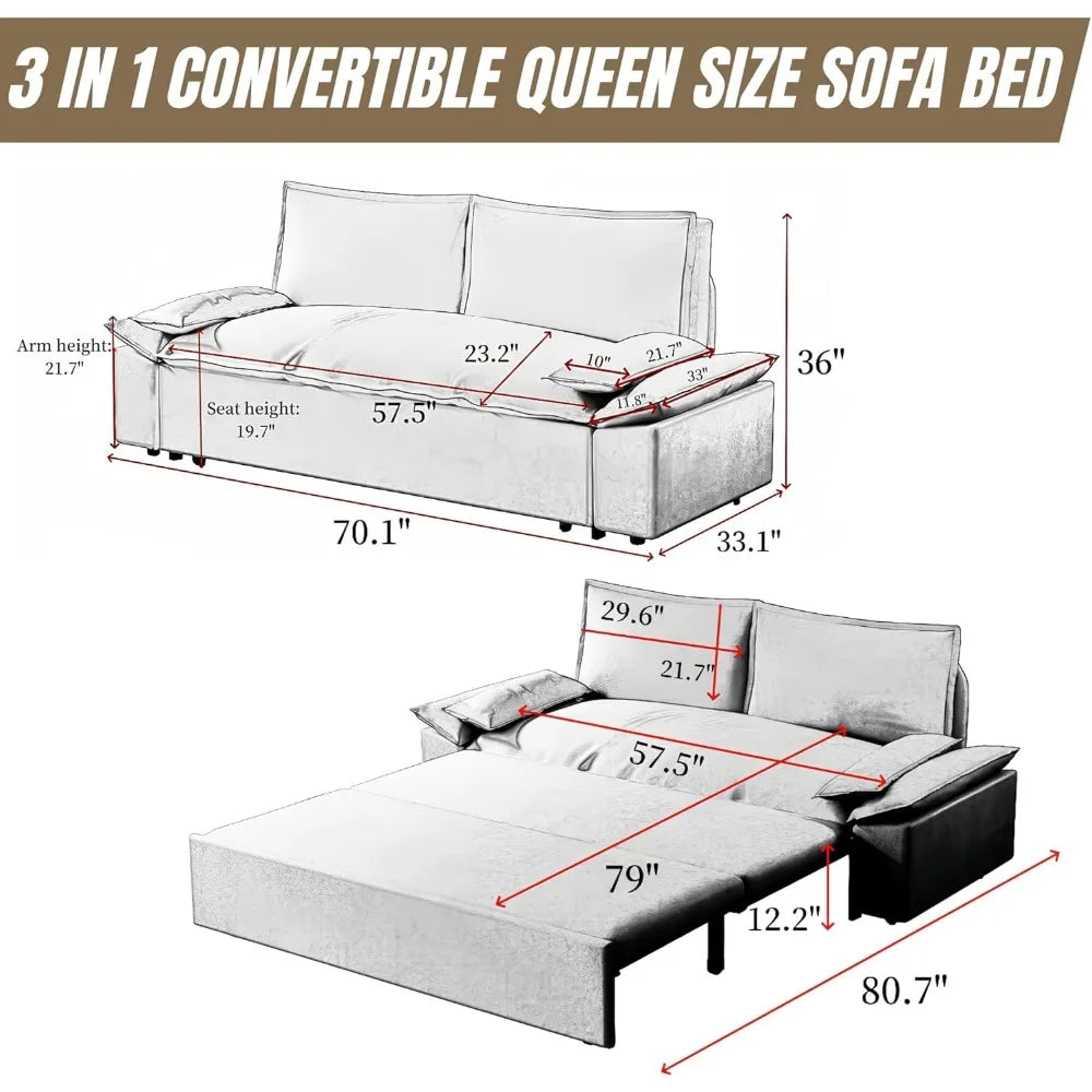 Sofa Bed, Futon Couch Bed 70.1" Modern