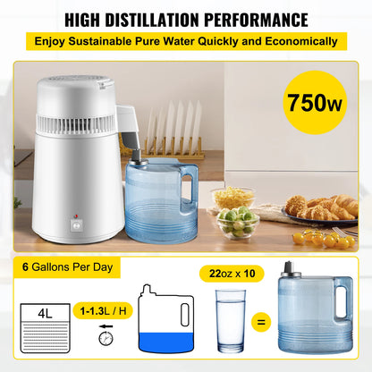 4L Water Distiller Purifier Filter Dispenser, Drinking