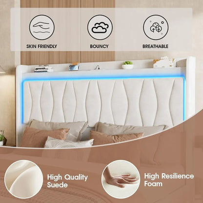 Bed Frame, LED Light, 3 Drawers Storage