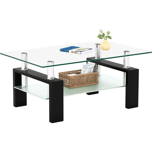 Rectangle Glass Coffee Table 2-Tier Modern