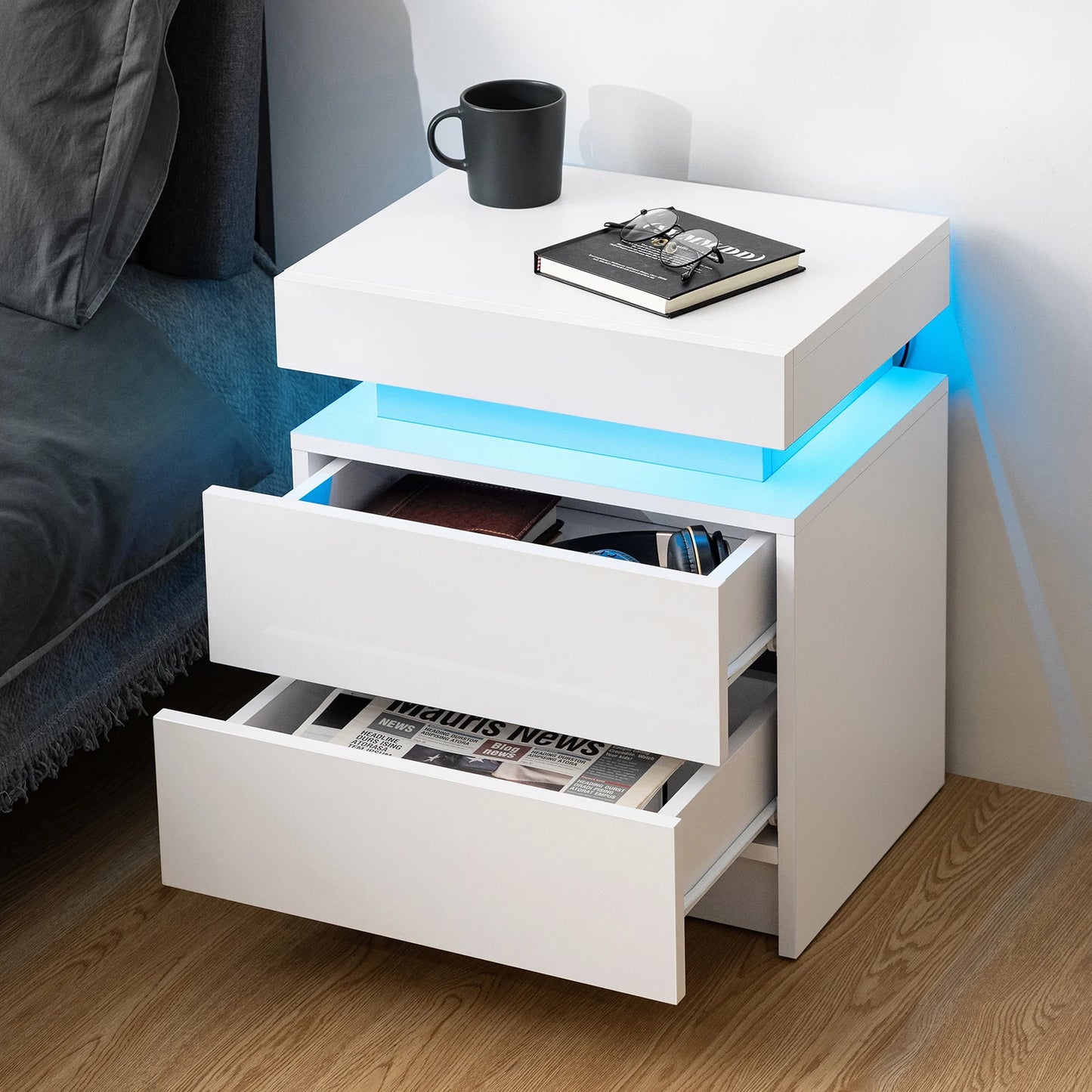 Nightstand RGB LED Light, Bedside Table Cabinet