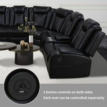 Power Recliner Sofa Sectional, LED Light, Leather