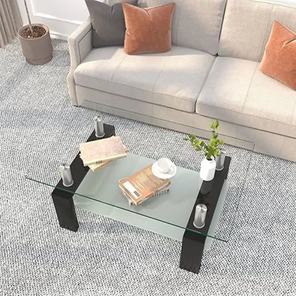 Rectangle Glass Coffee Table 2-Tier Modern