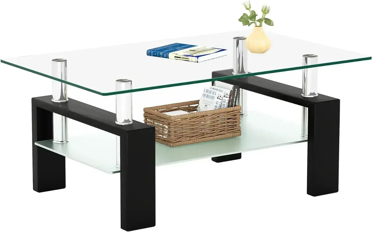 Rectangle Glass Coffee Table 2-Tier Modern