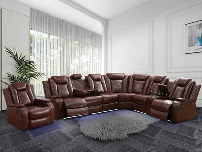 Power Recliner Sofa Sectional, LED Light, Leather