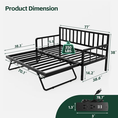 Daybed, Trundle Bed, Twin Bed Frame, Charging