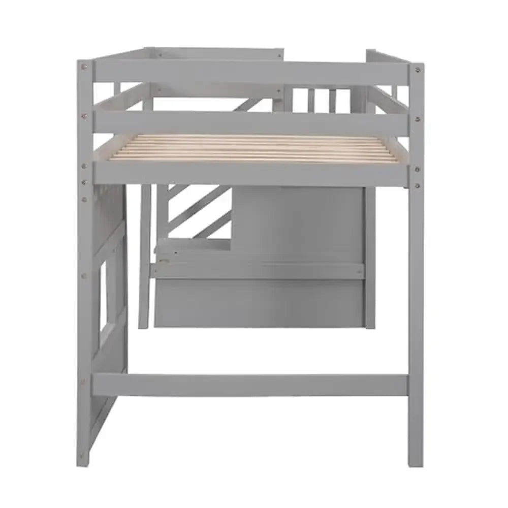 Twin Low Loft Bed with Stairs, Storage