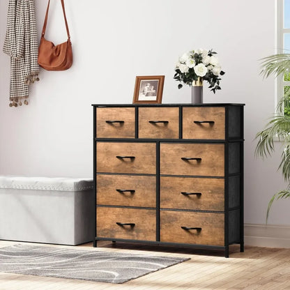 9 Drawer Bedroom Dresser, fabric storage tower