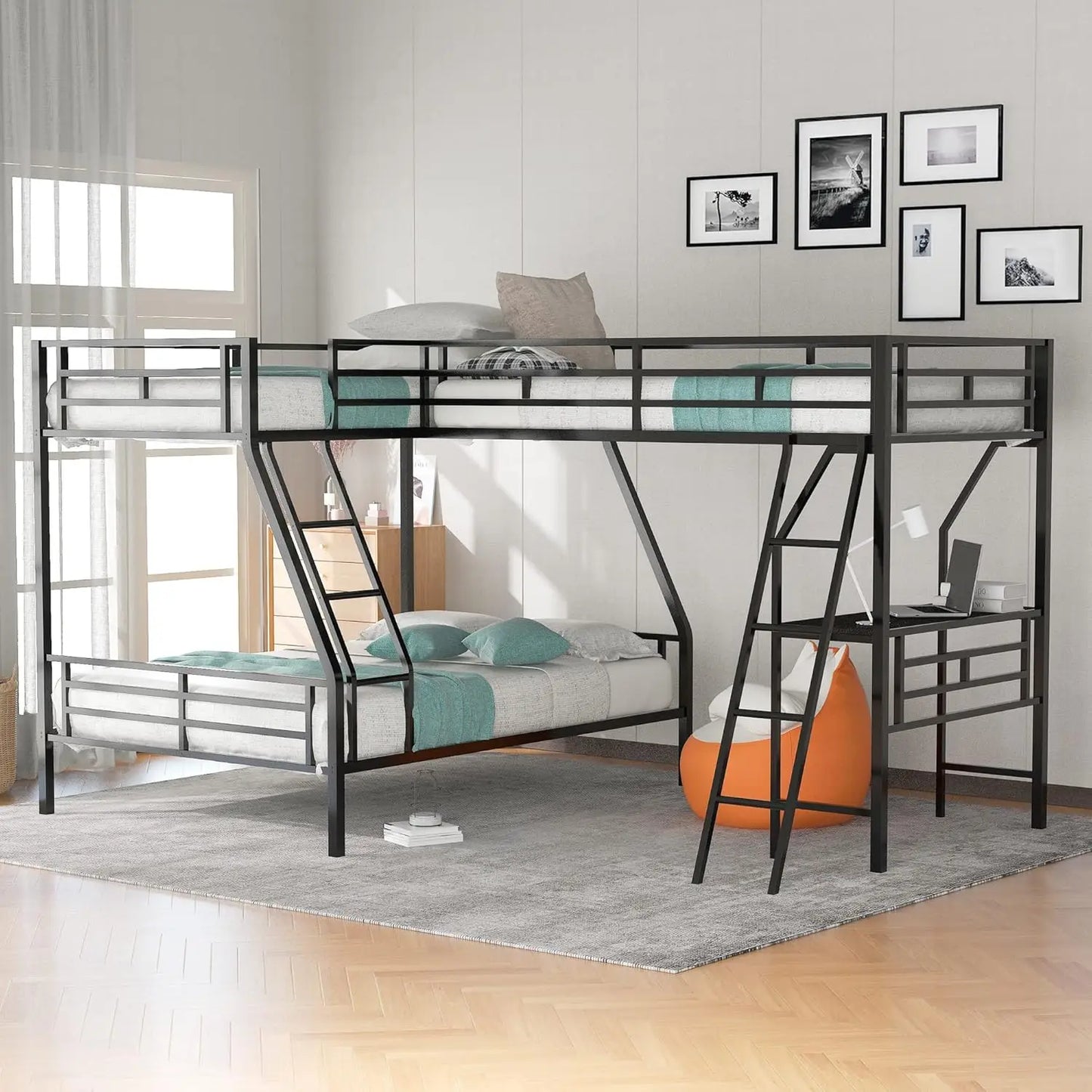 Metal Corner Bunk Bed, Loft