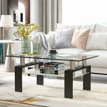 Rectangle Glass Coffee Table 2-Tier Modern